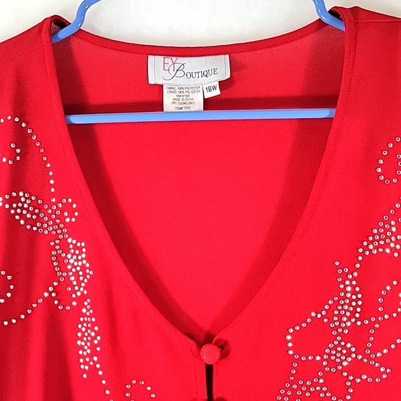 EY Boutique Red Crepe Button Down Blouse With Rhinestone Embellishment  Size 18W - Picture 5 of 9
